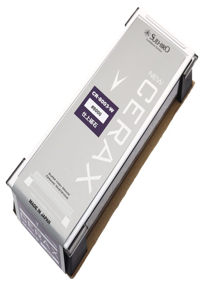 Suehiro Sharpening Stone Japanese Finish for New Cerax CR-8003-W Extra Fine Grit 8000, Stone Attached to a White Non-Slip Base, Built-in Nagura Stone - Image 1